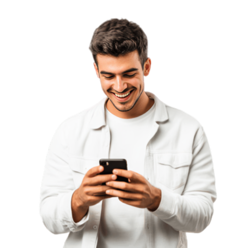 A young man using his mobile to sign up with Globallfxtrade - a global online trading broker